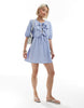 Only Tie Front Mini Dress In Light Blue Stripes