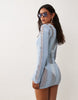 Knitted Ladder Stitch Mini Beach Dress In Blue