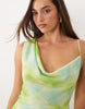 The Frolic Exclusive Chiffon Asymmetric Cowl Neck Mini Dress In Multi Abstract
