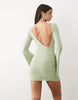 Mesh Waterfall Sleeve Ruched Mini Dress In Apple Green