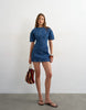 Topshop Denim Short Sleeve Mini Dress In Mid Blue