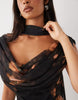 Draped Off Shoulder Scarf Detail Double Layer Maxi Dress In Orange Floral Print