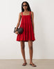 Miss Selfridge Tie Shoulder Tiered Smock Mini Dress In Red