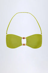 Bead-Embellished Bandeau Bikini Top in Olive Green