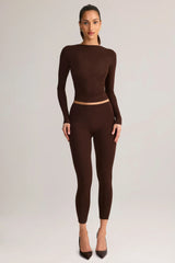 Modal Mid-Rise Cropped Leggings in Chocolate Brown
