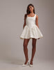 Square Neck Structured Full Skirt Mini Wedding Dress In Ivory