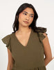 Brave Soul Frill Sleeve V-Neck Tiered Mini Dress In Khaki