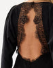 Lace Applique Grown On Sleeve Bias Cut Maxi Dress In Black