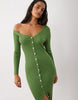 Kaiia Exclusive Knitted Asymmetric Neckline Button Through Maxi Dress In Green