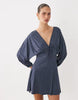 Miss Selfridge V-Neck Balloon Sleeve Mini Dress In Navy Polka Dot