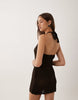 Miss Selfridge Crochet Halter Mini Dress In Chocolate Brown