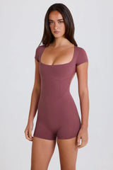 Four-Way Stretch Open-Back Unitard in Acai