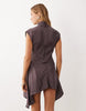 High Neck Mini Dress With Hanky Hem In Chocolate Brown