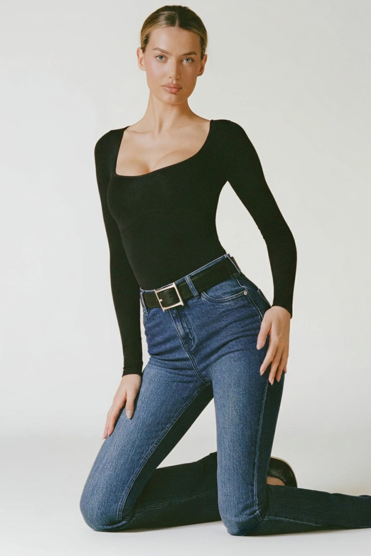 Seamless Long-Sleeve Bodysuit in Black
