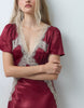 Reclaimed Vintage Satin Maxi Tea Dress With Lace Trim In Burgundy