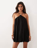 Noughts & Kisses Cotton Beaded Strap Detail Open Lace Up Back Mini Dress In Black