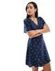 Vero Moda Button Through Mini Skater Dress With Lemon Print In Navy