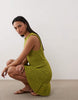 Tape Yarn Dress With Frill Hem In Green