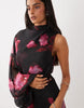 One Sleeve Blouson Overlay Bias Cut Maxi Dress In Pink Floral