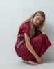 Reclaimed Vintage Satin Maxi Tea Dress With Lace Trim In Burgundy