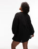 Curve V Neck Laundered Smock Mini Dress In Washed Black