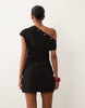 Eyelet Detail Off The Shoulder Mini Dress In Black
